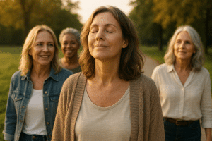 אישה יושבת בתנוחת מדיטציה בסביבה שלווה ומרגיעה, המרמזת על השתקפות עצמית ושחרור רגשי.