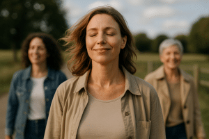 אישה מביטה לעבר האופק, מסמלת תקווה ושחרור מהעבר