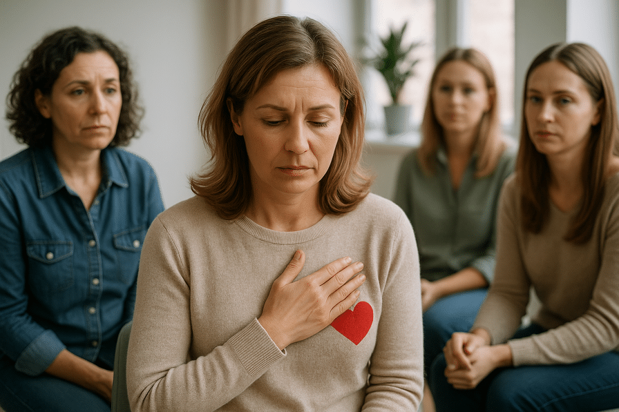 אישה יושבת בטבע, מהרהרת עמוקות על רצונותיה הפנימיים