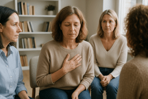 אישה בפוזה שלווה עם דמיון לפיתוח תת המודע