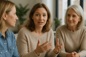 A couple engaged in a positive and harmonious conversation about improving their relationship.