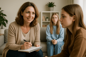 Teenagers participating in a personal coaching session, feeling empowered and motivated.