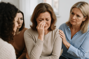 Image of a woman dealing with emotional overflow in real-time