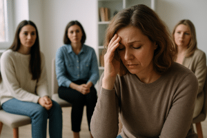 Therapy room symbolizing a welcoming space for emotional exploration