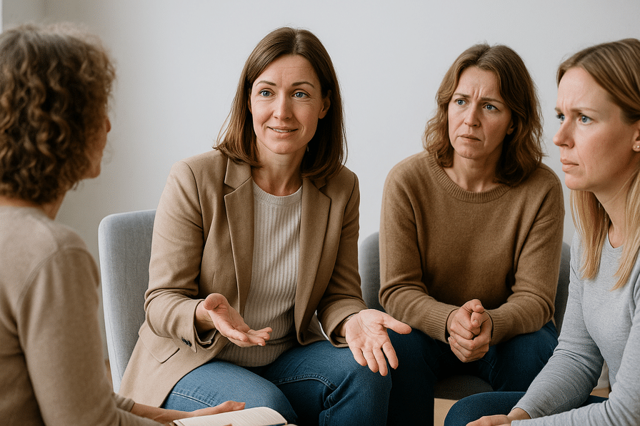 Gentle guidance: a mental coach with her female client in a tranquil modern office